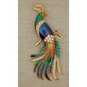 1980's Large Republic of China Bird of Paradise Enamel Brooch.